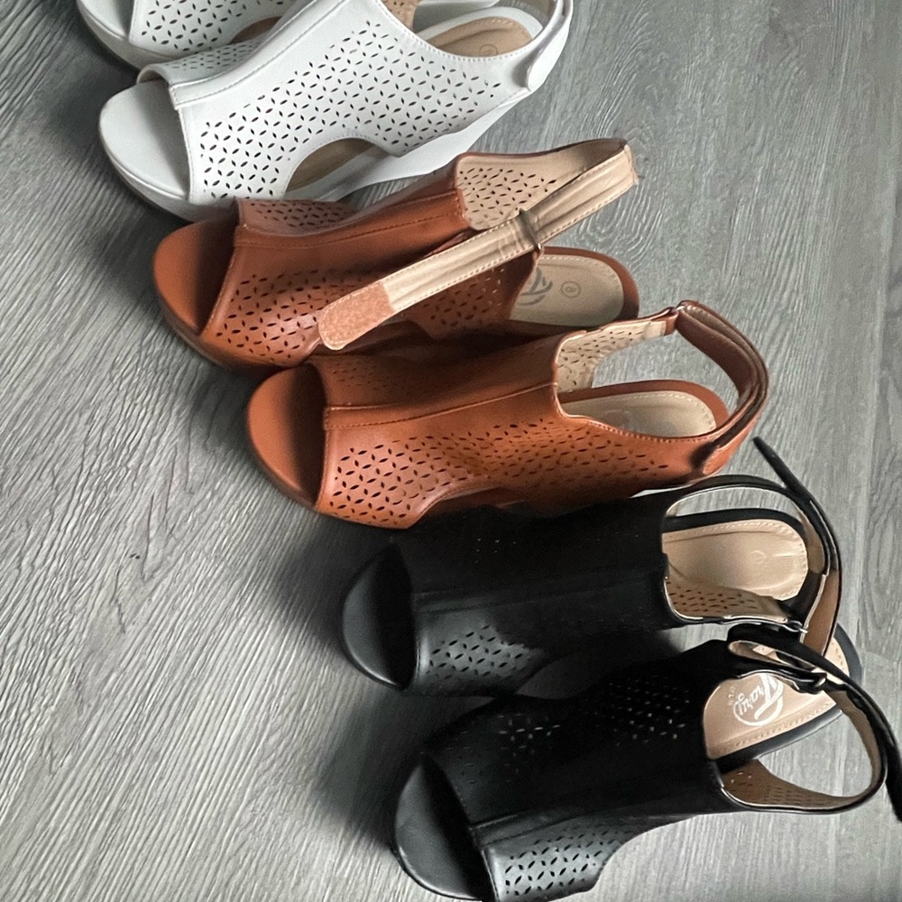 Easy Street Black and Brown Sandals with Ankle Strap